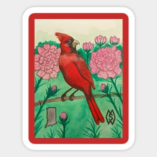 Indiana state bird and flower, the cardinal and peony Sticker